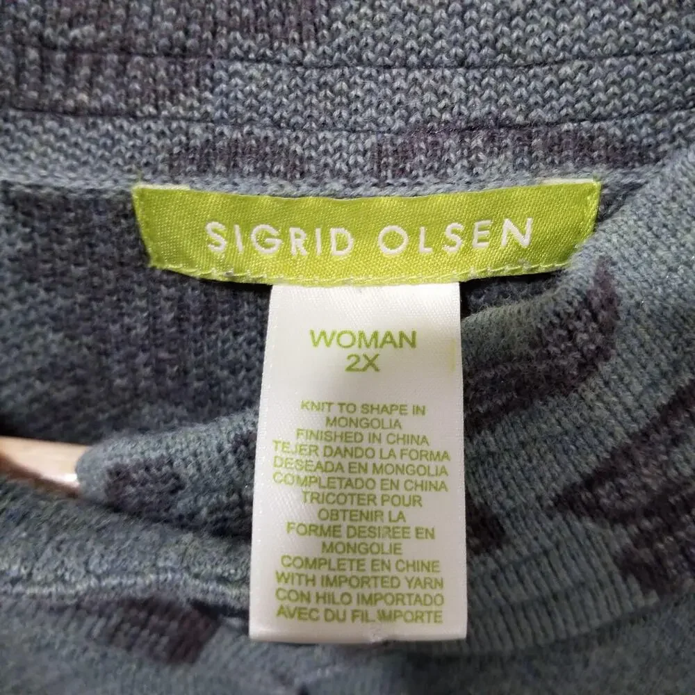 Sigrid Olsen Jacket Womens 2X Green Paisley Knit Embroidered Art To Wear